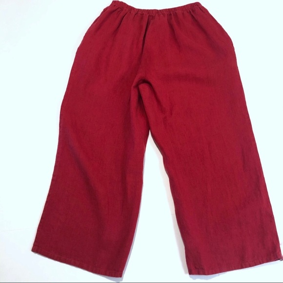 FLAX Red Linen Crop Pants - Picture 7 of 8